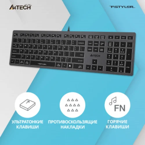 Клавиатура A4Tech Fstyler FX60 серый USB slim LED (FX60 GREY / WHITE) Клавиатура A4Tech Fstyler FX60 серый USB slim LED (FX60 GREY / WHITE)